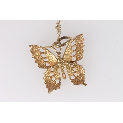 169 - Italian 18ct gold and enamel butterfly pendant, 3g on 9ct gold chain, 3.7g gross.