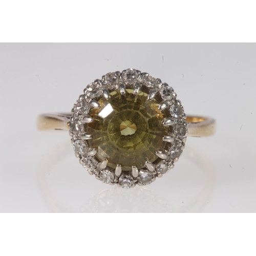 172 - 18ct yellow gold chrysoberyl and diamond dress ring, ring size N, 4g gross.