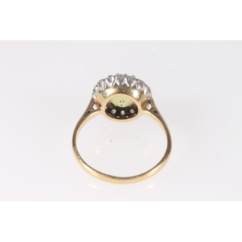 172 - 18ct yellow gold chrysoberyl and diamond dress ring, ring size N, 4g gross.