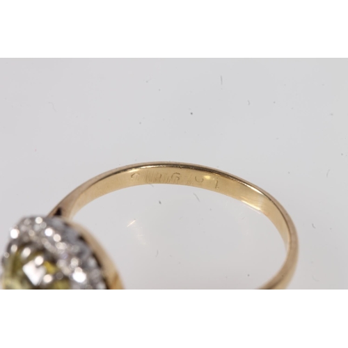 172 - 18ct yellow gold chrysoberyl and diamond dress ring, ring size N, 4g gross.