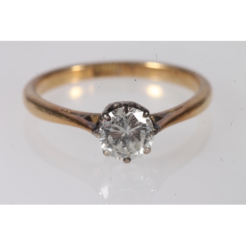 178 - 18ct yellow gold diamond solitaire ring, the central diamond approximately 0.5cts, ring size K, 2.2g... 