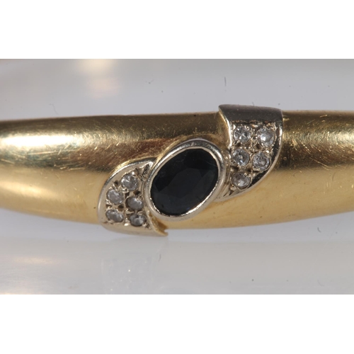 188 - Unmarked sapphire and diamond set bangle, 10.5g gross.