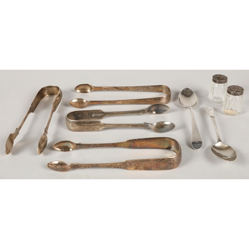 224 - Three pairs of silver sugar tongs to include Newcastle, Edinburgh 1850 and another, another pair EPN... 