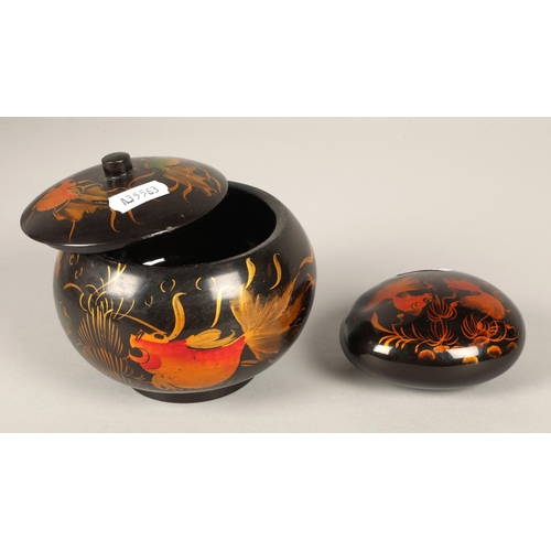 273 - Oriental lacquered box, jar & paperweight with goldfish design