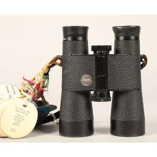 276 - Leitz Trinovid 10X40B binoculars (case included) and a collection of horse racing stand tags includi... 