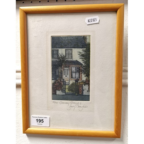 195 - Barry Owen Jones, RWS, RE (British, 1934-2018),Coloured etching,Guernsey Cottages 6,Limited edition ... 