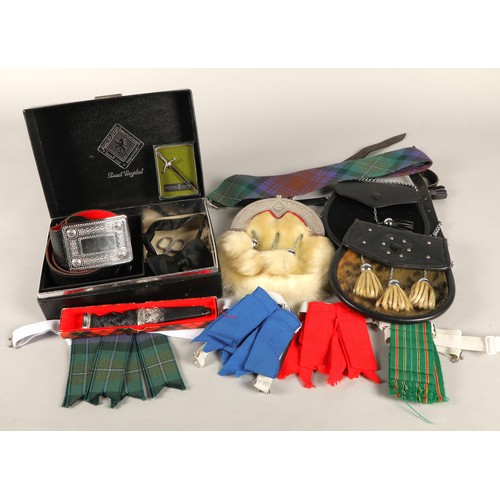 562 - Isle of Skye tartan kilt with Bonnie Prince Charlie jacket and assorted accessories including silver... 