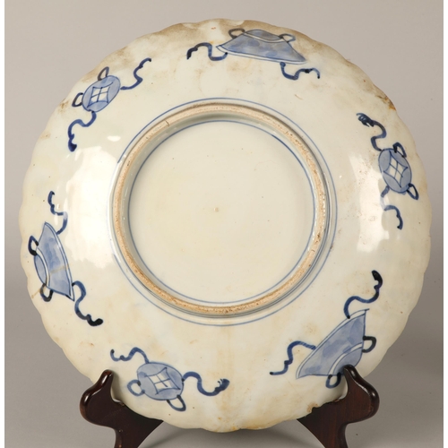 301 - Imari fluted circular charger, 30cm diameter, another similar.