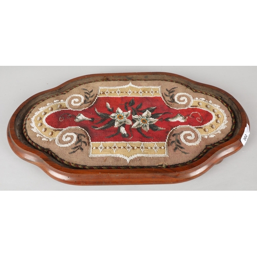 302 - Victorian framed beadwork table centrepiece, 54cm diameter.