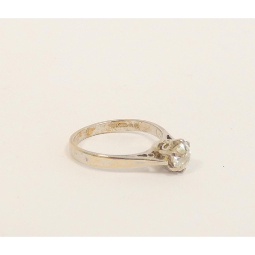 46 - Diamond solitaire ring with old cut brilliant, cleavage chip in 18ct gold. Size 'J', 2.6g