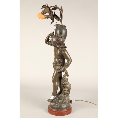 47 - Bronze figure twin branch lamp, signed J Moreau