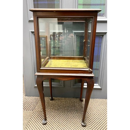 524 - Edwardian inlaid mahogany square vitrine.