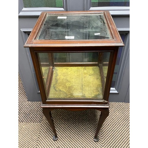 524 - Edwardian inlaid mahogany square vitrine.