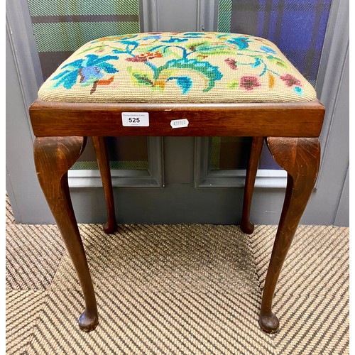 525 - Tapestry top stool on cabriole supports.