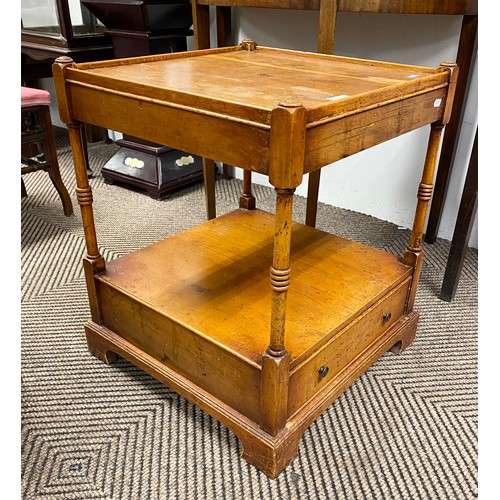 540 - Yew two-tier side table with fitted drawer, 55cm high