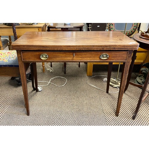 553 - Mahogany inlaid fold over tea table