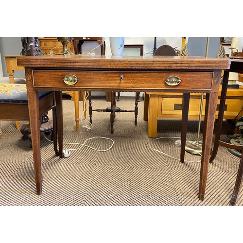 553 - Mahogany inlaid fold over tea table