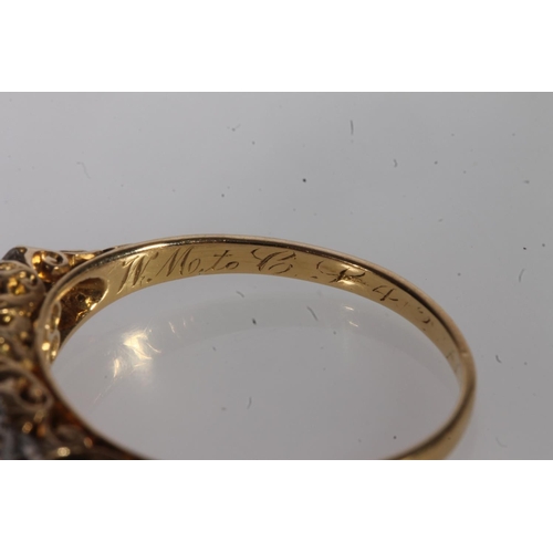 130 - Edwardian 18ct gold and seven diamond ring, the seven round cut graduating stones approximately 0.9 ... 