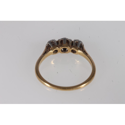 196 - Yellow gold and diamond ring, the round cut brilliants prong set on a cathedral mount on plain band,... 