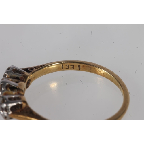 196 - Yellow gold and diamond ring, the round cut brilliants prong set on a cathedral mount on plain band,... 