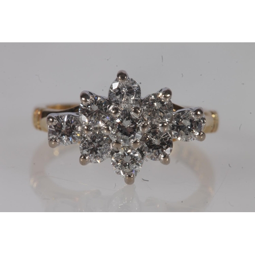 208 - 18ct gold and diamond cluster ring, the nine round brilliant cut diamonds claw set on a platinum mou... 