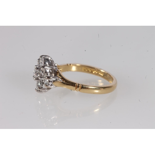 208 - 18ct gold and diamond cluster ring, the nine round brilliant cut diamonds claw set on a platinum mou... 