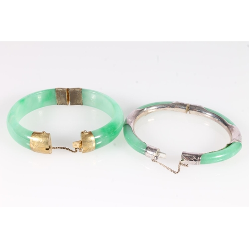 220 - Three Chinese jade bangles, maximum internal width 5.8cm, together with a Chinese jade and marcasite... 