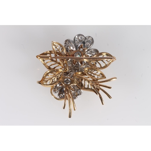 235 - Diamond, sapphire and yellow gold brooch, the brooch formed as flowerheads on an openwork unmarked y... 