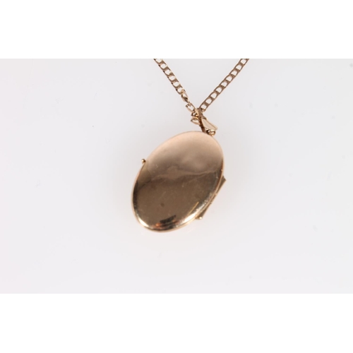 250 - 9ct gold oval locket on fine 9ct gold chain, gross 8.3g.