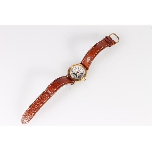 254 - Rotary lady's calendar quartz wristwatch, late 20th century, the gold plated case around a white dia... 