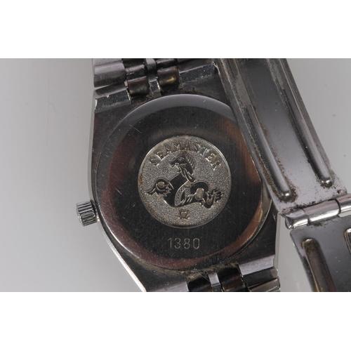 256 - Lady's Omega Seamaster Quartz wristwatch, the black dial with gilt baton hands and markers and date ... 