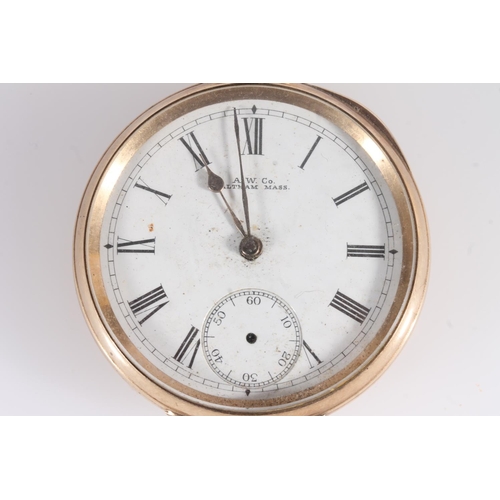 274 - Early 20th century American Waltham A.W. Co 10ct gold open faced pocket watch, the cream dial with m... 