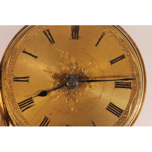 275 - 18ct gold cased open face key wound pocket watch, the engraved dial with Roman numeral chapter ring,... 