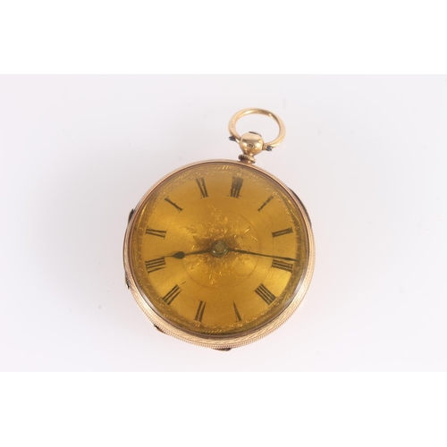 275 - 18ct gold cased open face key wound pocket watch, the engraved dial with Roman numeral chapter ring,... 