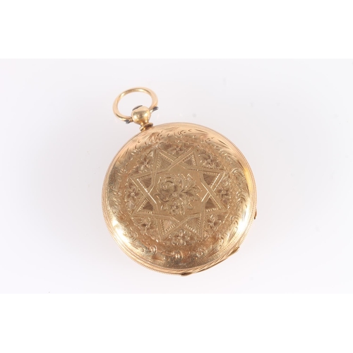 275 - 18ct gold cased open face key wound pocket watch, the engraved dial with Roman numeral chapter ring,... 