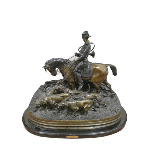 145 - After P.J. Mene (French, 1810-1879) 'Valet De Chasse', a very large patinated cast bronze equestrian... 