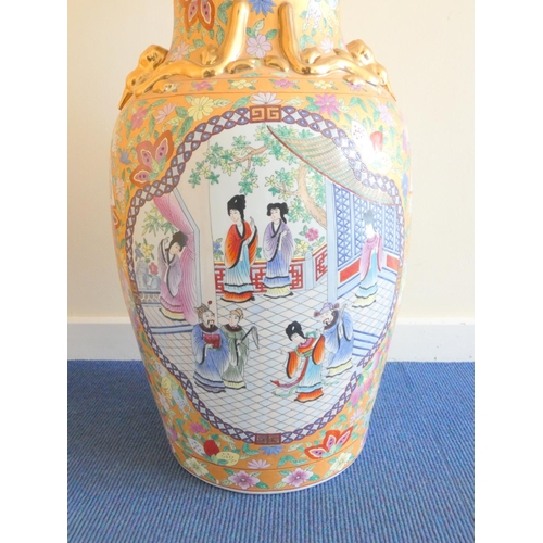 225 - Large modern Oriental baluster floor vase, gilt and polychrome decoration and figure panels, 82cm hi... 