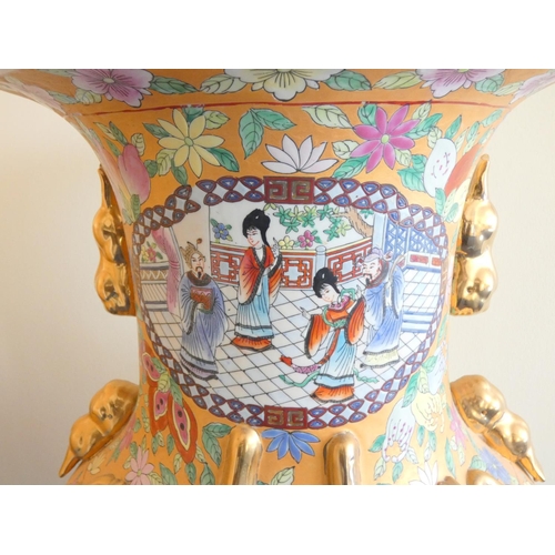 225 - Large modern Oriental baluster floor vase, gilt and polychrome decoration and figure panels, 82cm hi... 