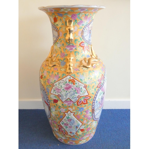 225 - Large modern Oriental baluster floor vase, gilt and polychrome decoration and figure panels, 82cm hi... 