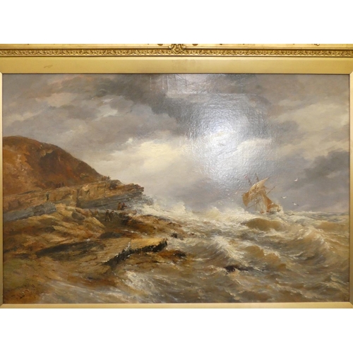 320 - Thomas Bush Hardy (1842 - 1897)A Wreck on Filey Brigg.Oil on canvas.Signed & inscribed.60cms. x ... 