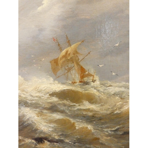 320 - Thomas Bush Hardy (1842 - 1897)A Wreck on Filey Brigg.Oil on canvas.Signed & inscribed.60cms. x ... 