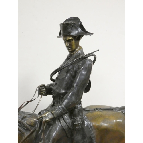 145 - After P.J. Mene (French, 1810-1879) 'Valet De Chasse', a very large patinated cast bronze equestrian... 