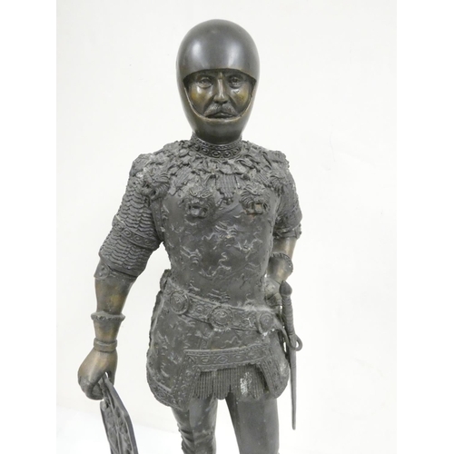 147 - Early 20th century bronze figure depicting a romanticised King Arthur, in the manner of Heinrich Fus... 