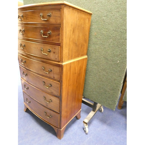 404 - Late 19th century mahogany three over four bow front chest on chest, in the Georgian manner on turne... 