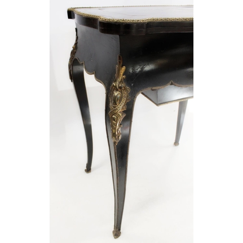 629 - French ebonised boulle work table, 19th century, the inlaid surface opening to reveal internal mirro... 