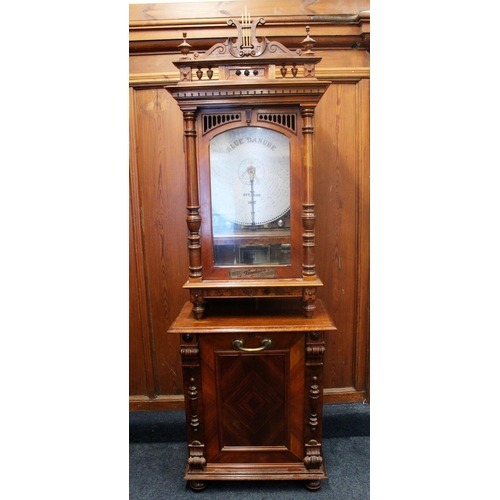 638 - Victorian mahogany upright symphonion, penny slot operated with winding handle, with 27 discs, max H... 