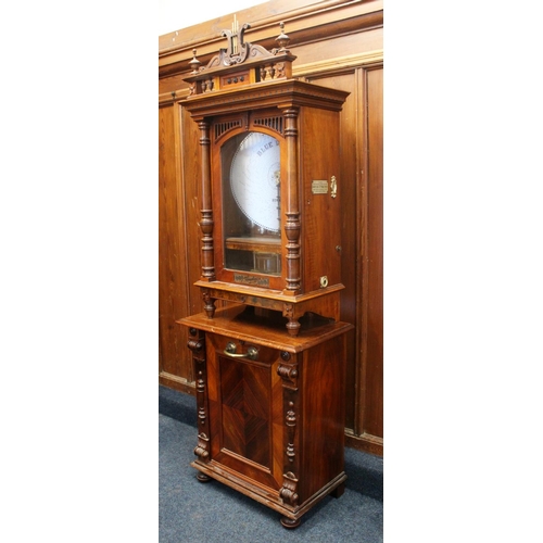 638 - Victorian mahogany upright symphonion, penny slot operated with winding handle, with 27 discs, max H... 