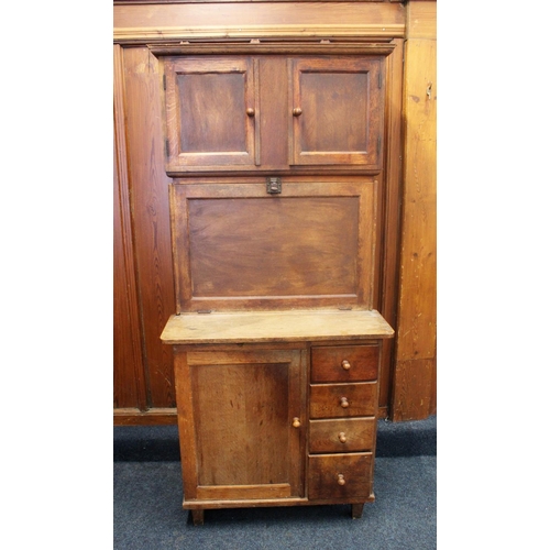 644 - 1920s Quicksey kitchen cabinet, two cupboards above fall front enclosing fitted interior, two drawer... 