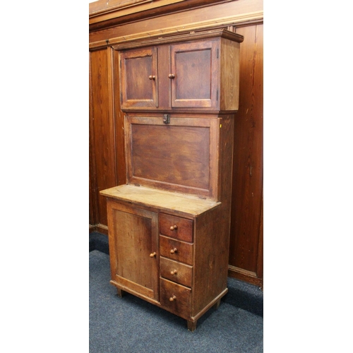 644 - 1920s Quicksey kitchen cabinet, two cupboards above fall front enclosing fitted interior, two drawer... 