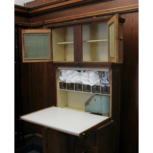 644 - 1920s Quicksey kitchen cabinet, two cupboards above fall front enclosing fitted interior, two drawer... 